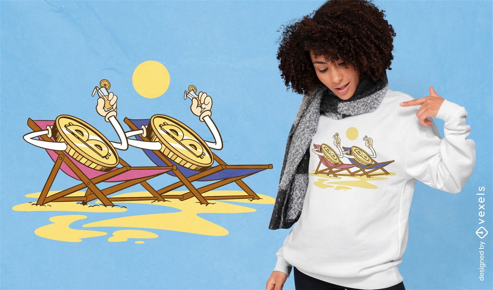 Cryptocurrency on beach chairs t-shirt design