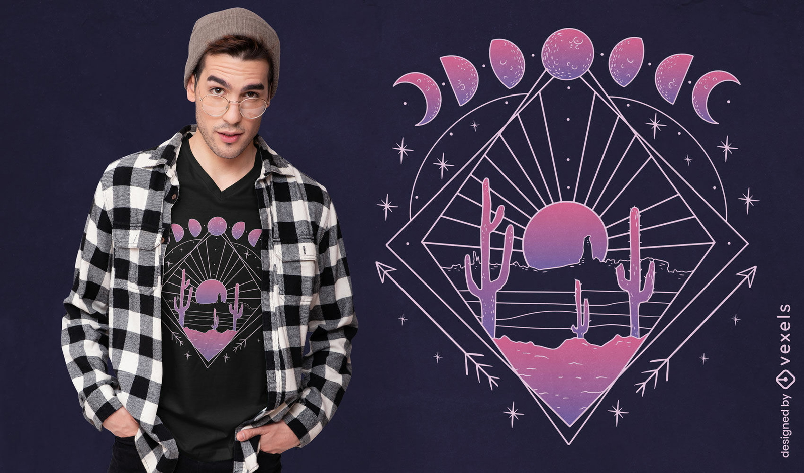 Diseño de camiseta de fases lunares boho