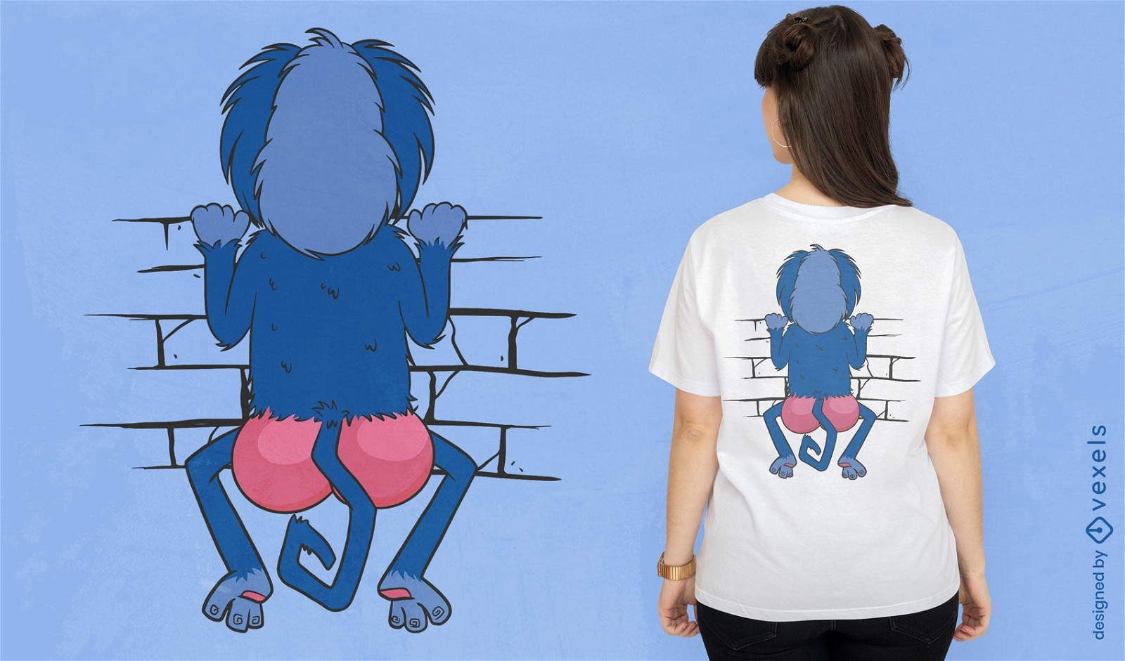 Affentier, das über Wand-T-Shirt-Design schaut