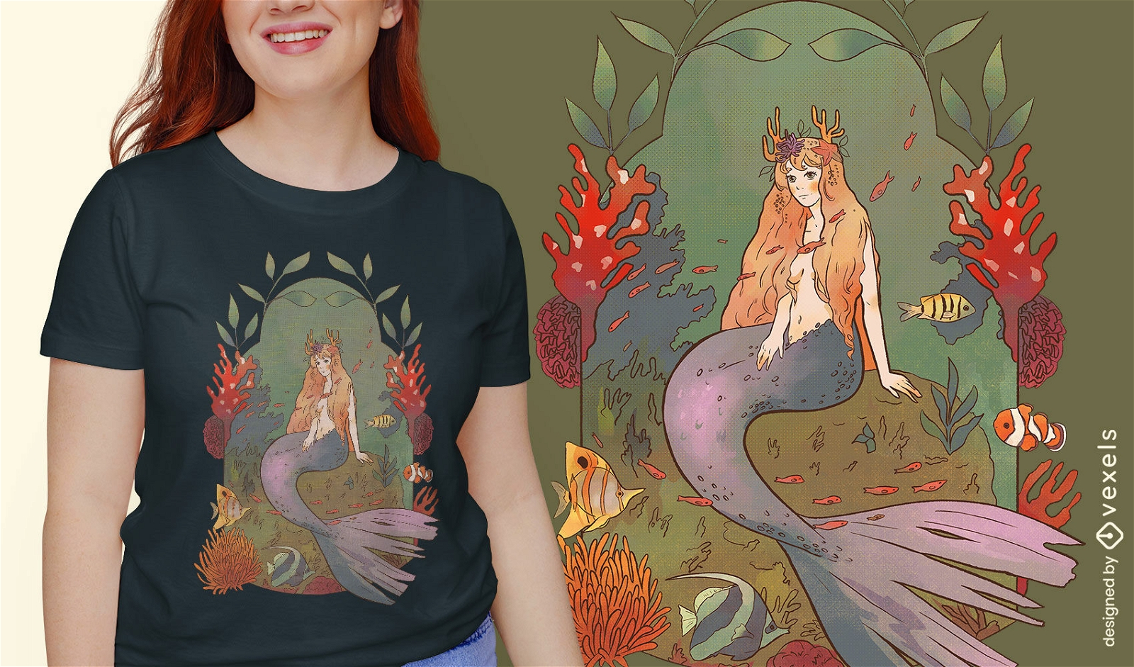 Fantasie-Meerjungfrau-T-Shirt-Design