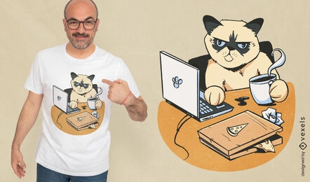 Diseño de camiseta de gato gruñón de oficina en casa