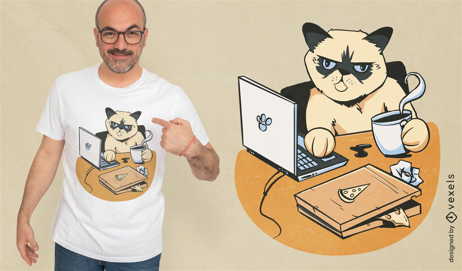 Design de camiseta de gato mal-humorado de escritório em casa