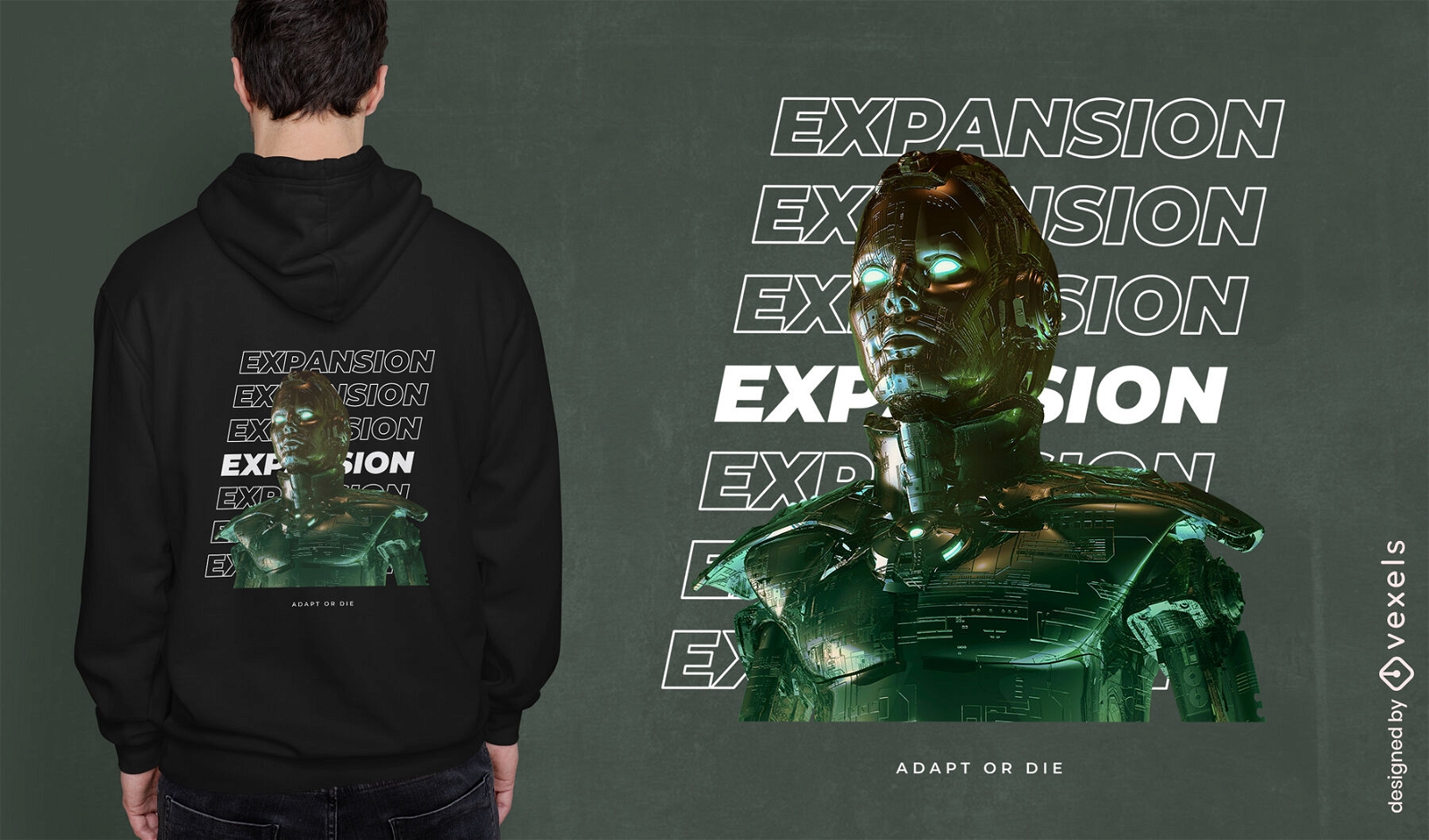 Design de camiseta psd de robô de expansão
