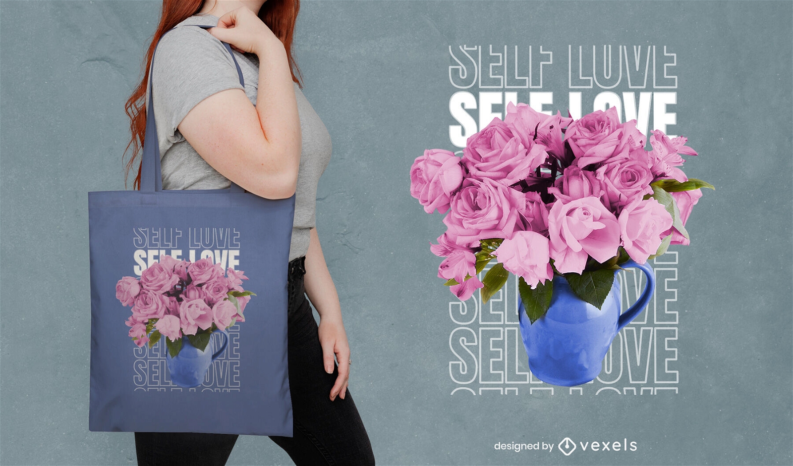 Diseño de bolso de mano con rosas de amor propio.