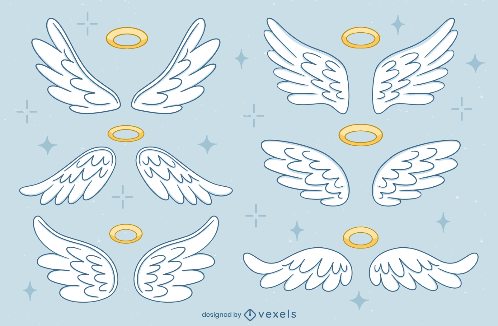 Conjunto de ilustração de asas de anjo fofo
