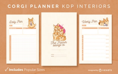 Corgi planner Diary Design Template KDP