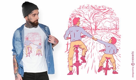Diseño de camiseta de fayher e hijo montando en bicicleta.