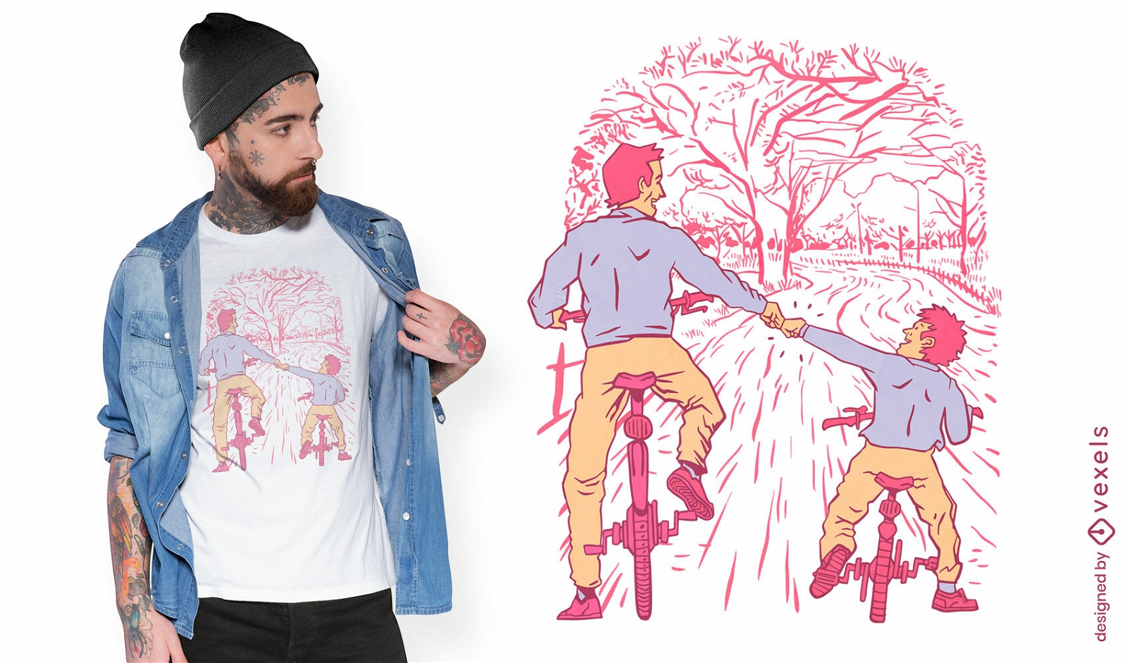 Fayher e filho andando de bicicleta design de t-shirt