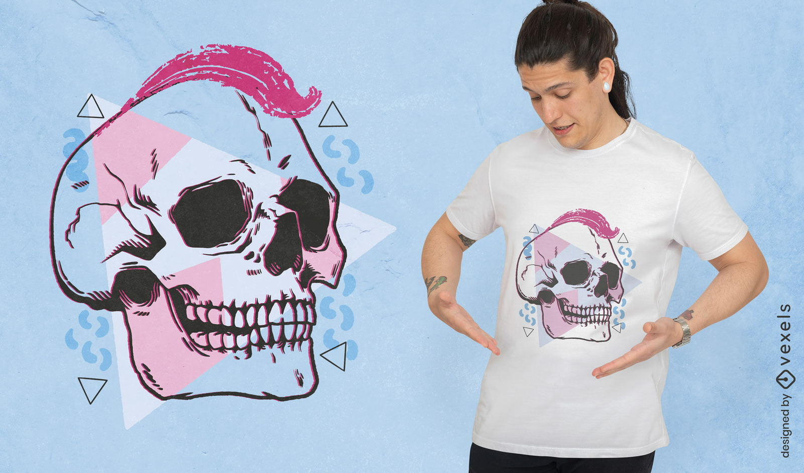 Calavera con diseño de camiseta de peinado punk