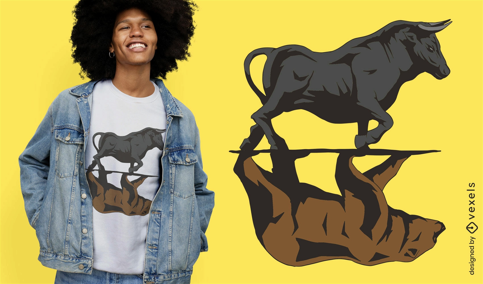 Design de camiseta de reflex?o de urso e touro
