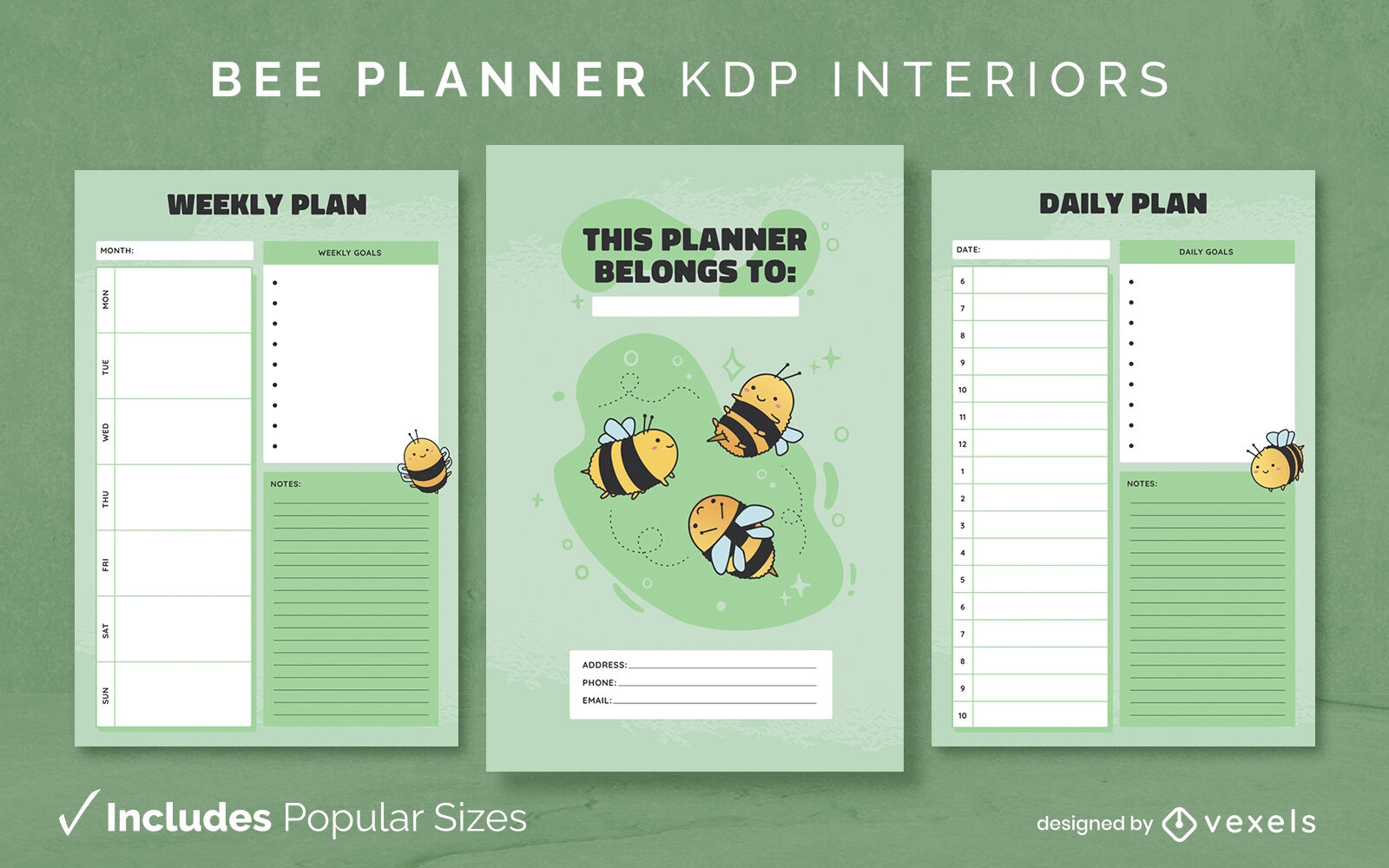 Cute bee planner Diary Design Template KDP