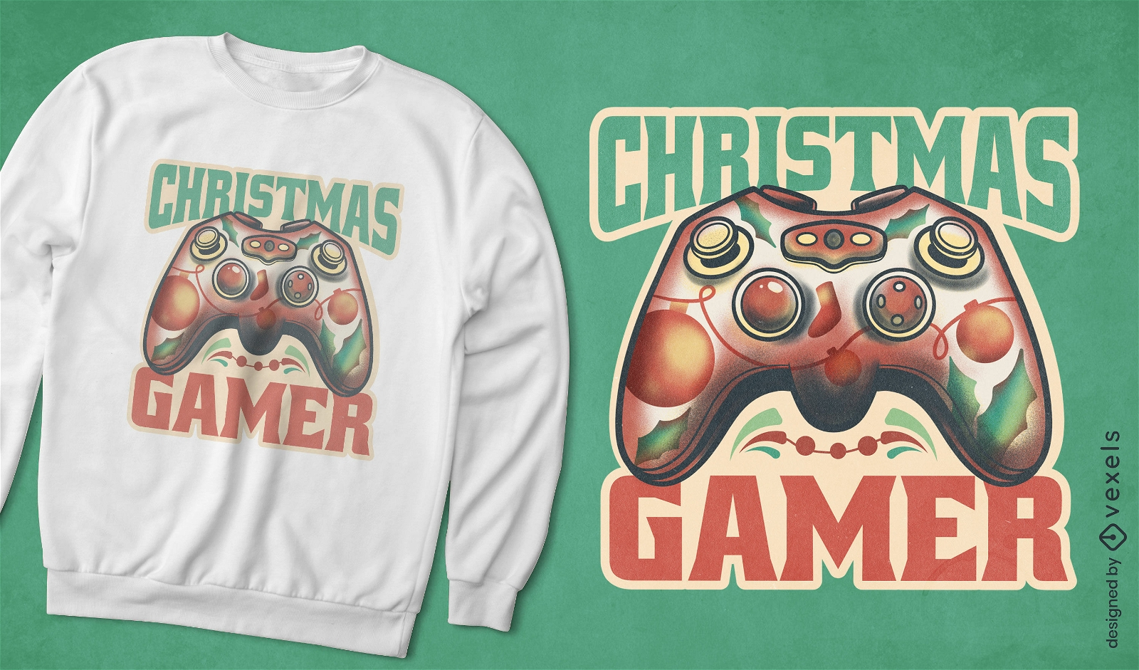 Joystick navideño para el diseño de la camiseta de los jugadores.