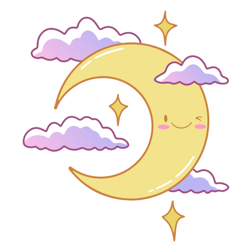 Kawaii astronômico de meia lua cheia Desenho PNG