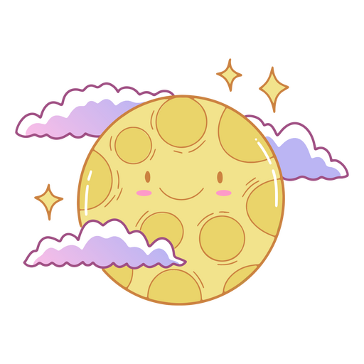 Luna llena cara sonriente kawaii