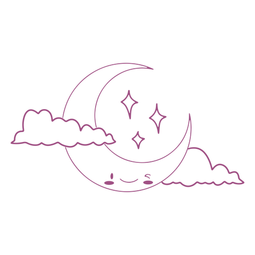 Half moon smiley face kawaii stroke PNG Design