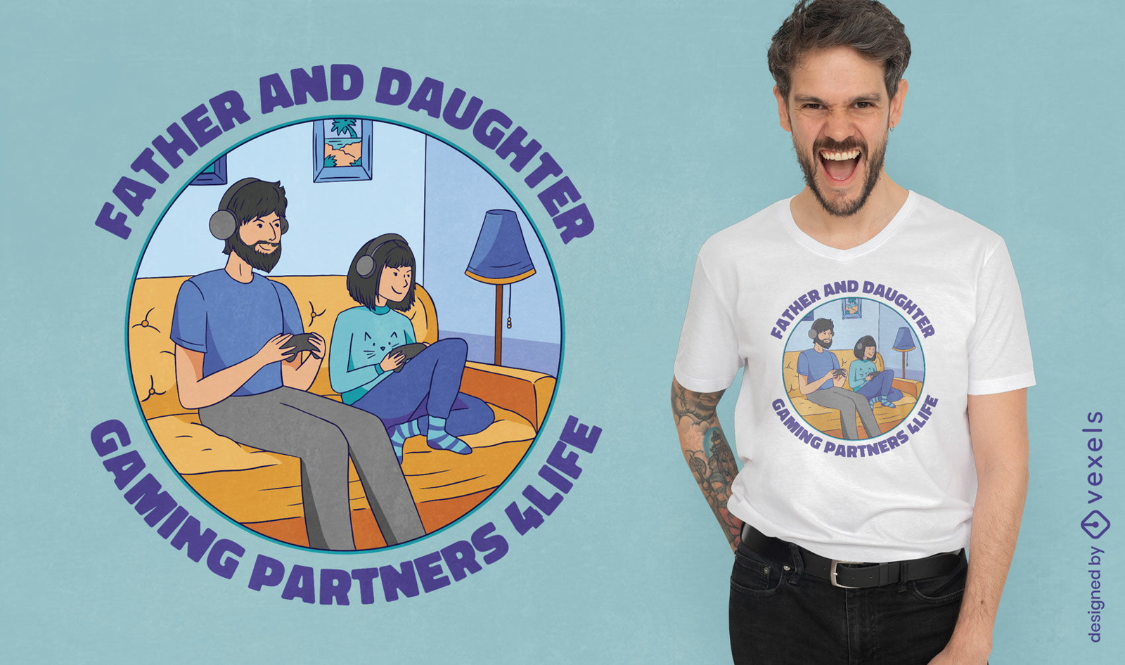 Father and daughter gaming quote t-shirt design