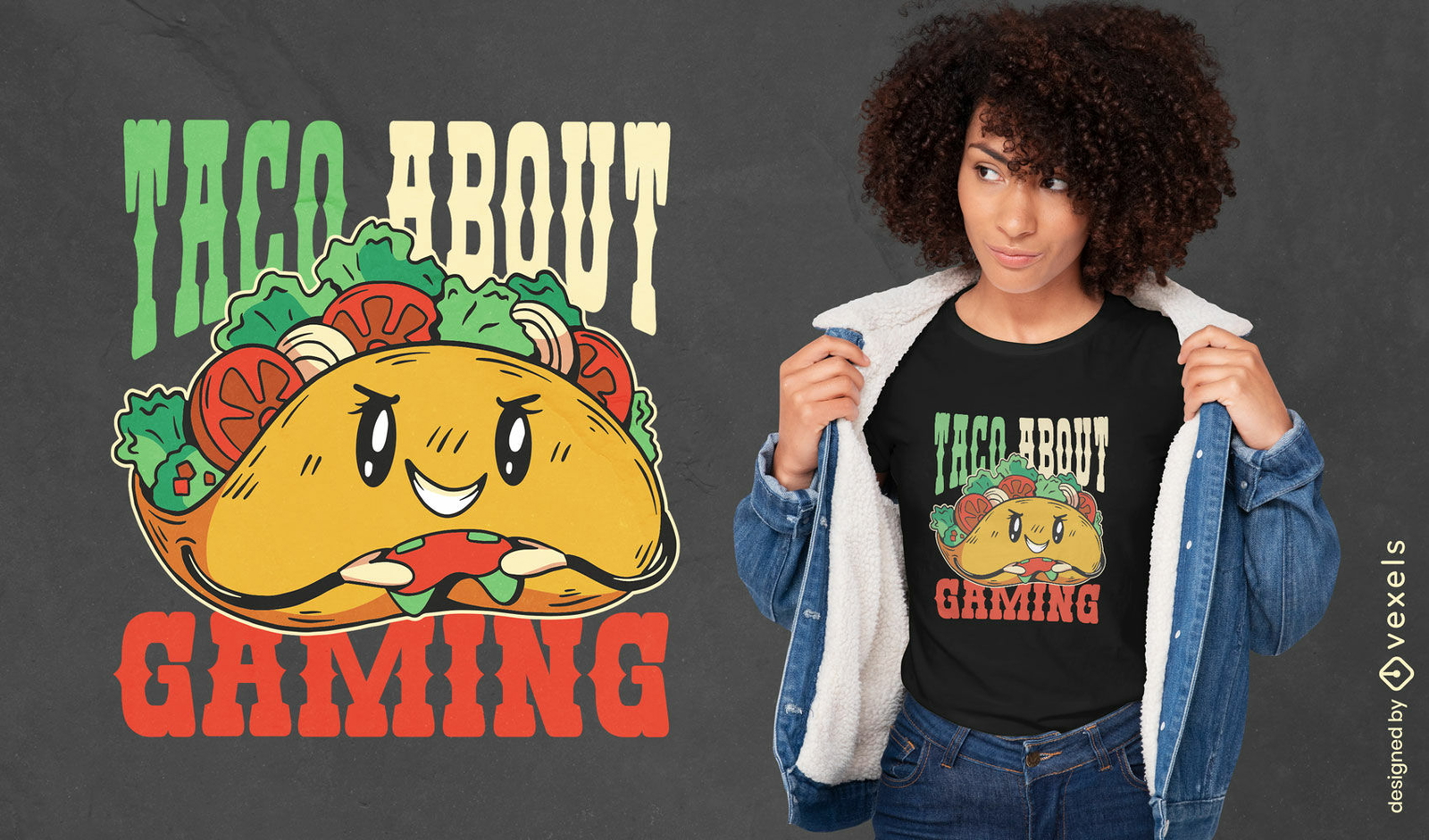 Taco sobre el diseño lindo de la camiseta del juego