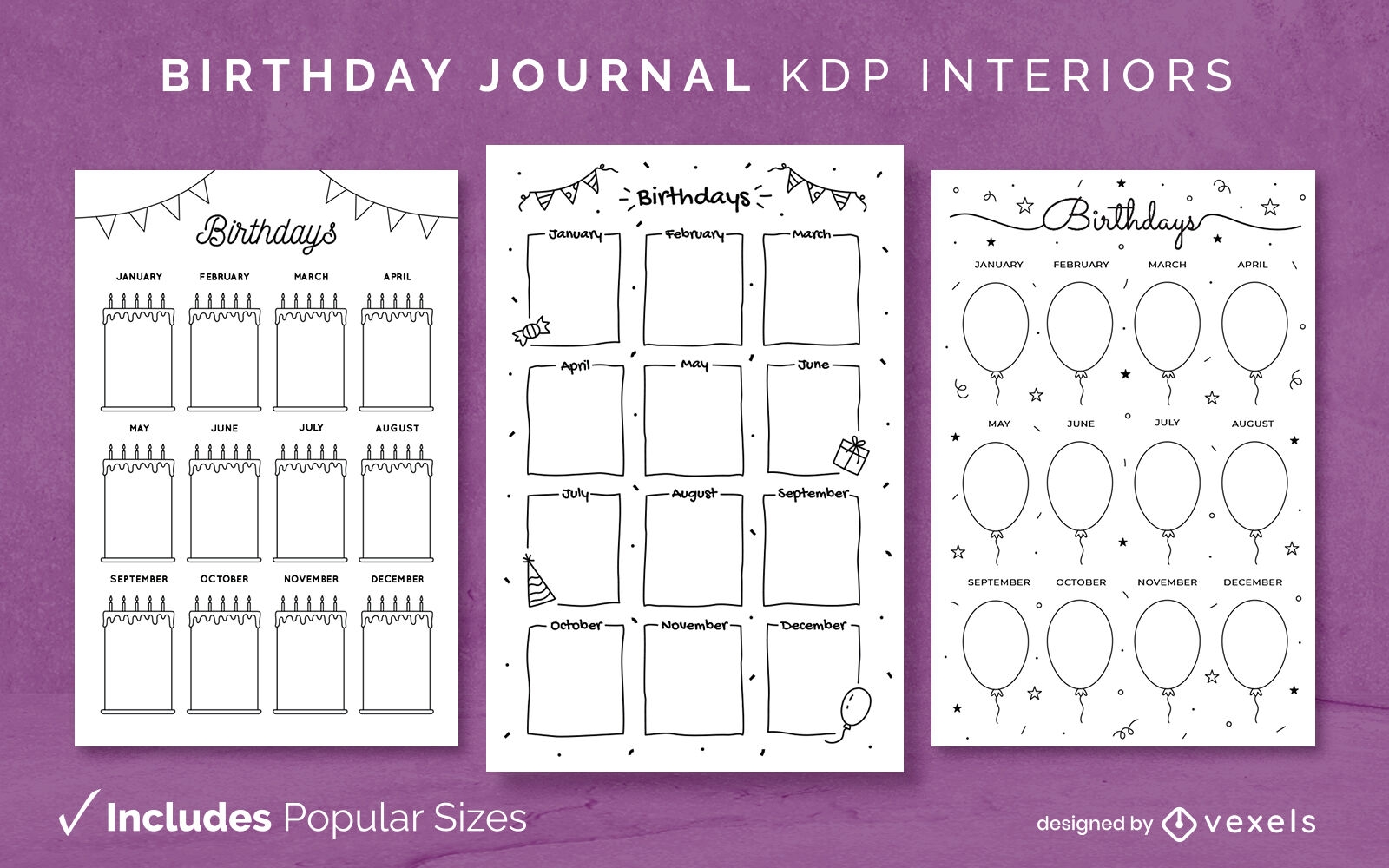 Blank birthday journal diary design template KDP