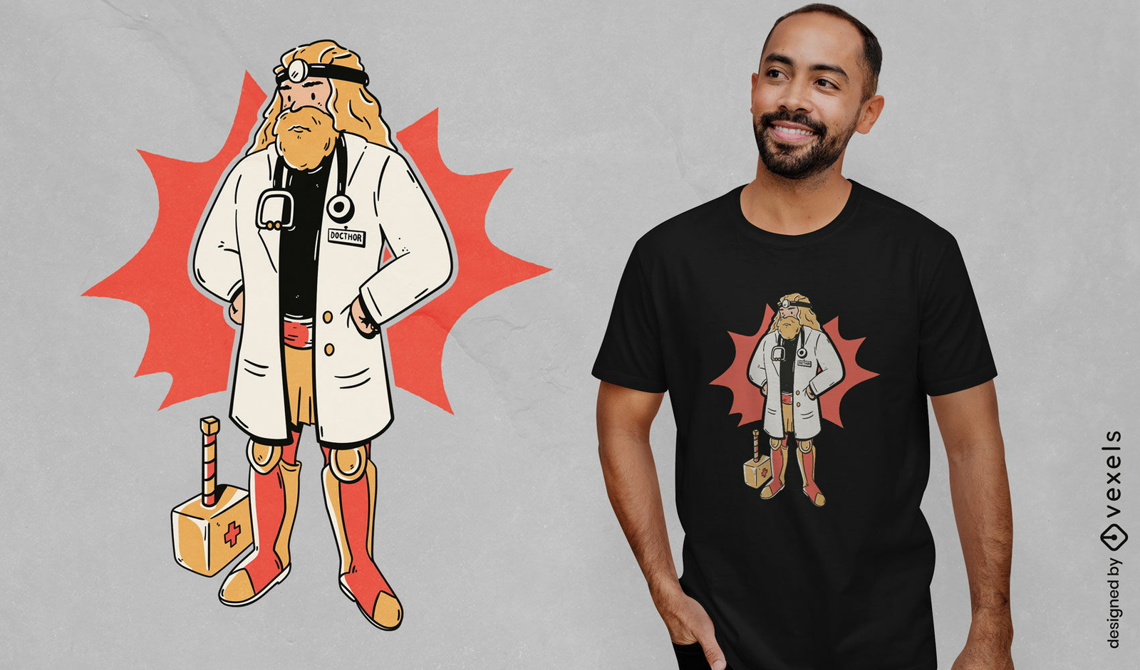 Thor dios nórdico como diseño de camiseta de doctor