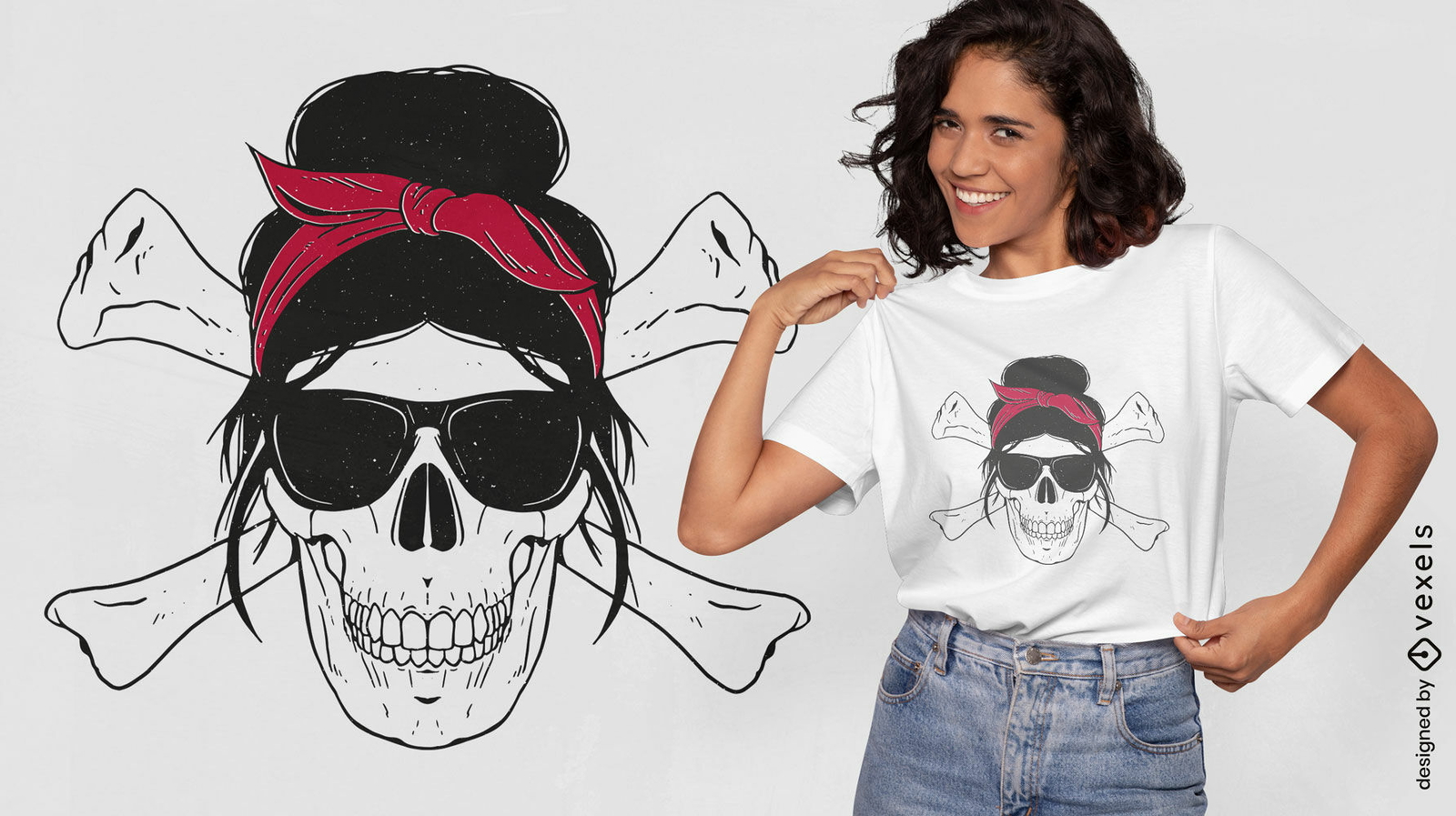 Diseño de camiseta de calavera femenina.