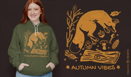 Diseño de camiseta de elementos de la naturaleza fox vibes de otoño