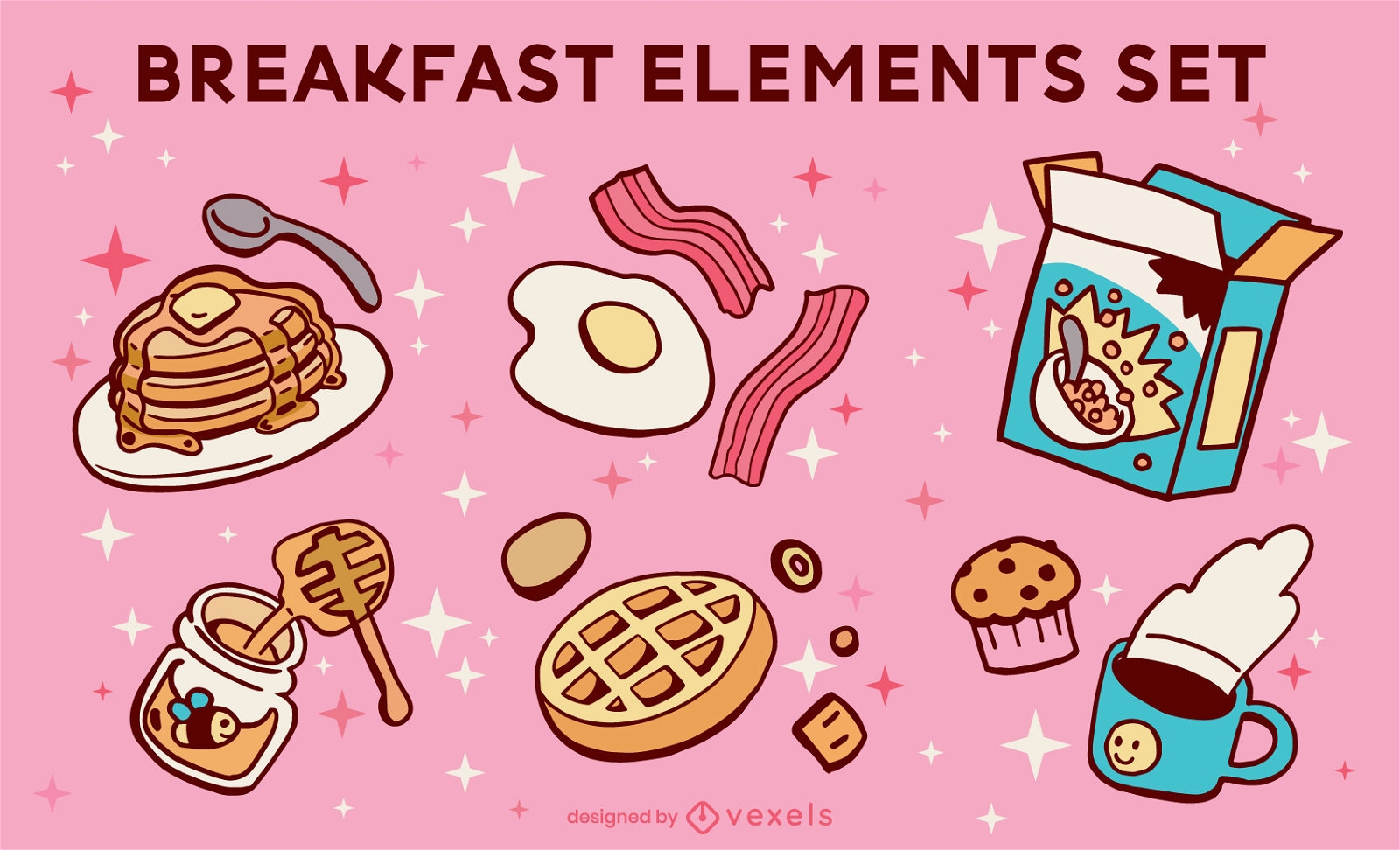 Breakfast food and elements set