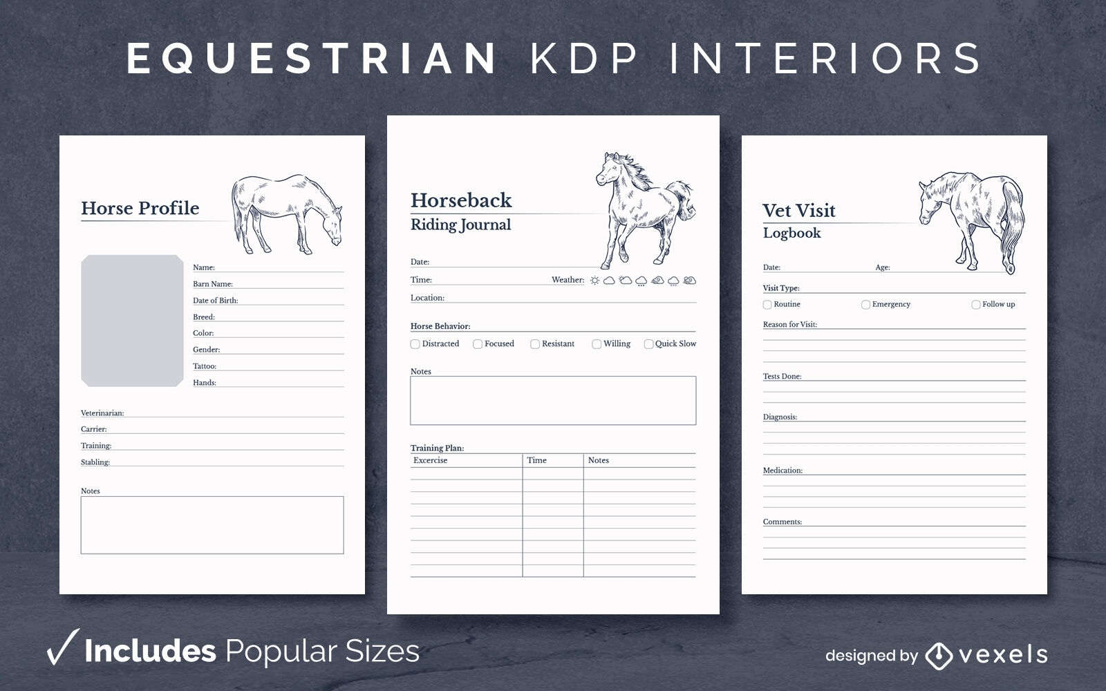 Páginas de design de interiores do KDP equestre