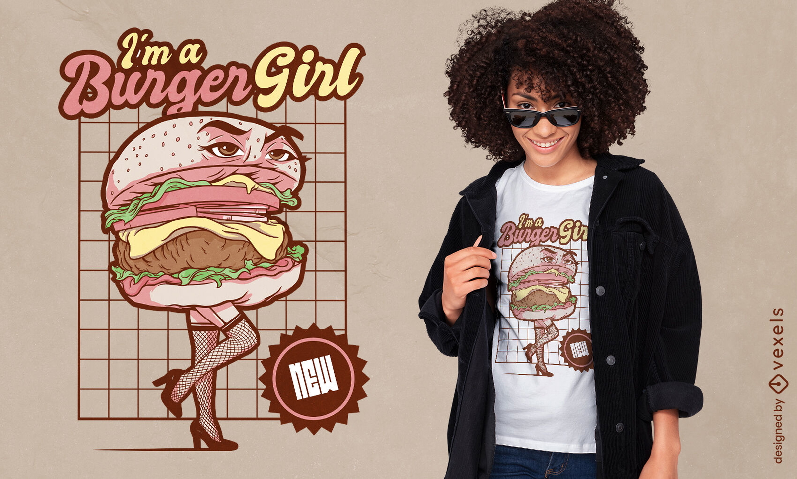 Burger-Mädchen-Charakter-T-Shirt-Design