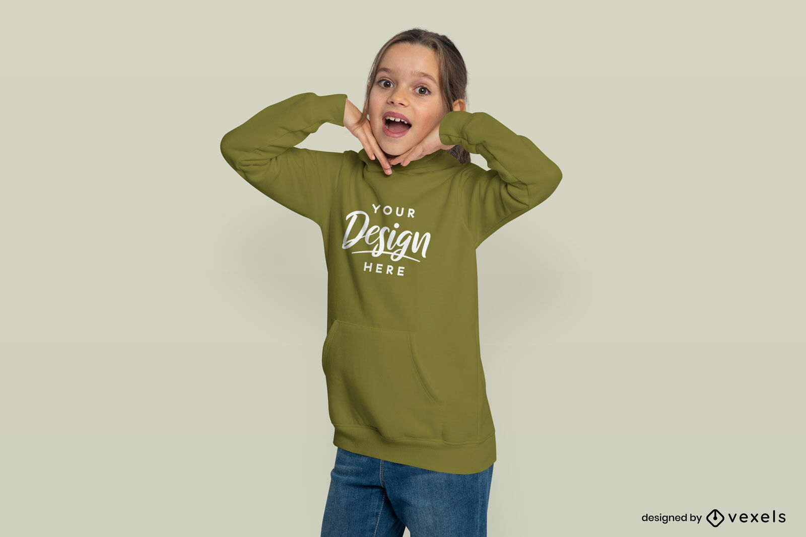 Maqueta de sudadera con capucha de niña feliz