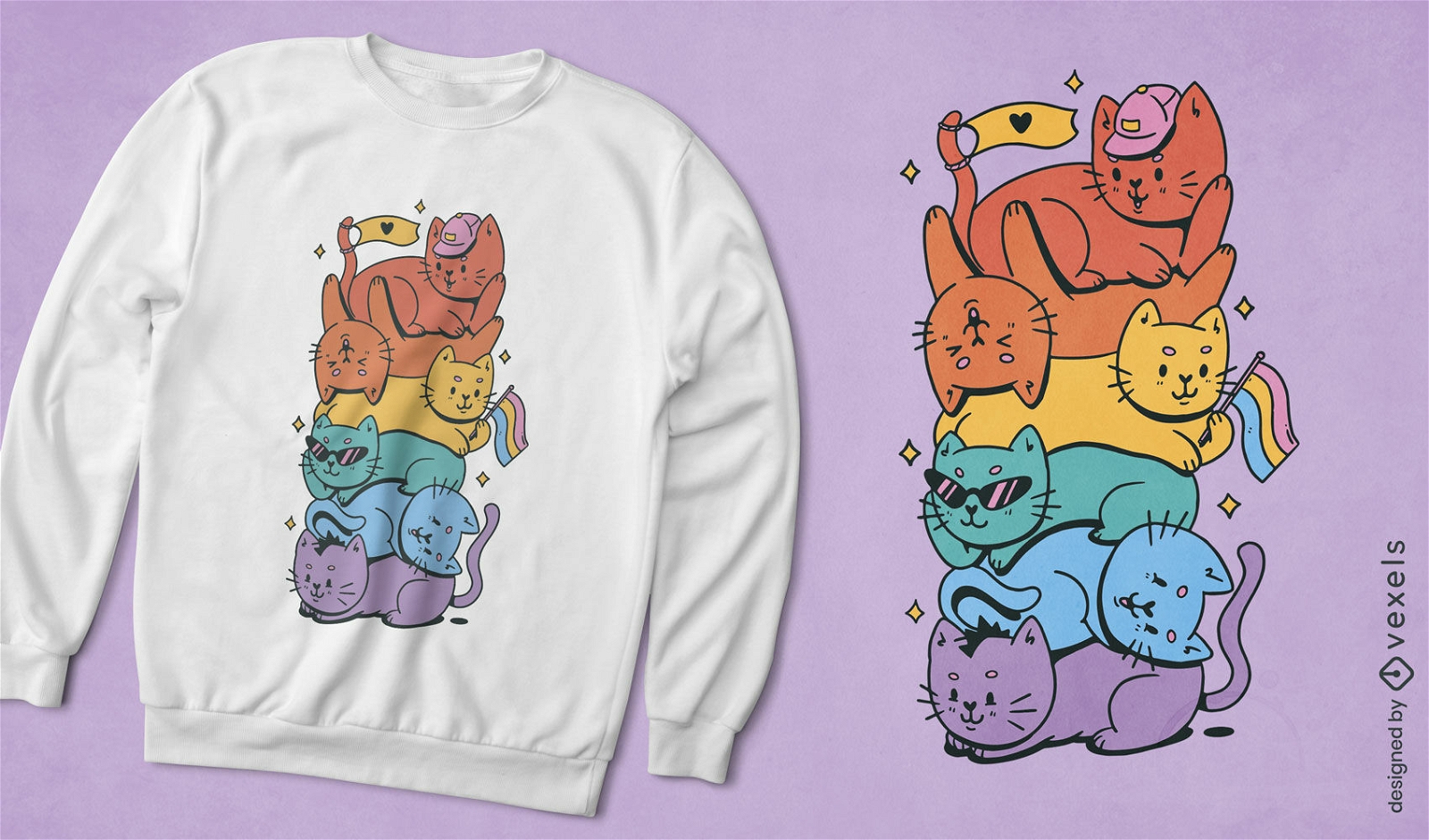 Diseño de camiseta de dibujos animados de gatos lgbtq