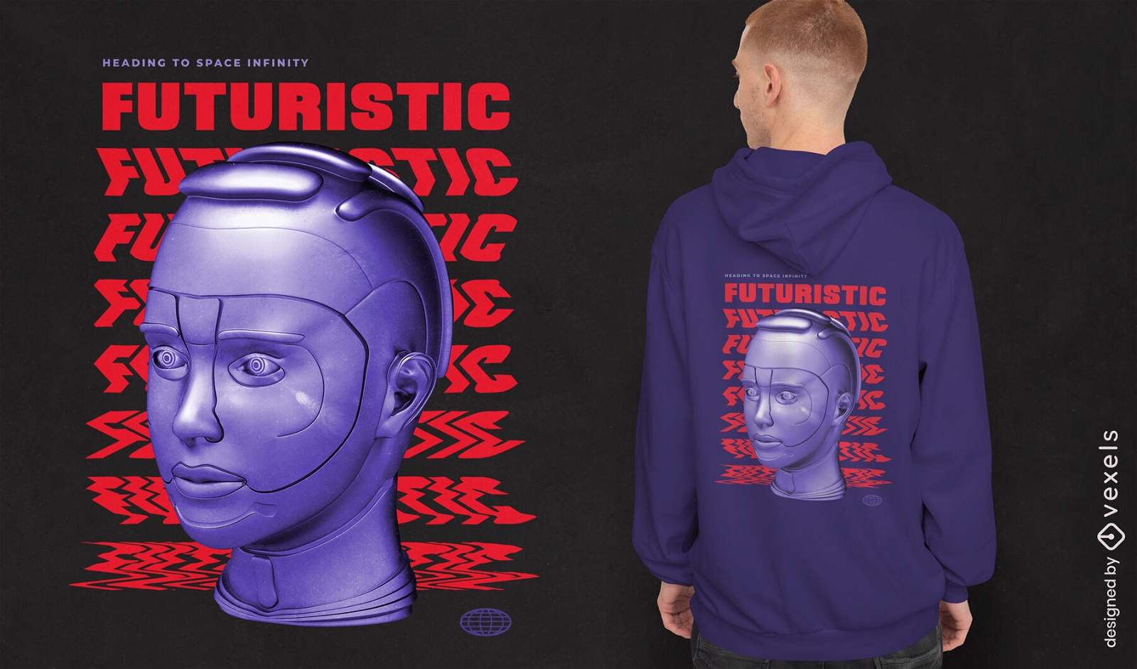 Diseño de camiseta PSD de cabeza de robot futurista