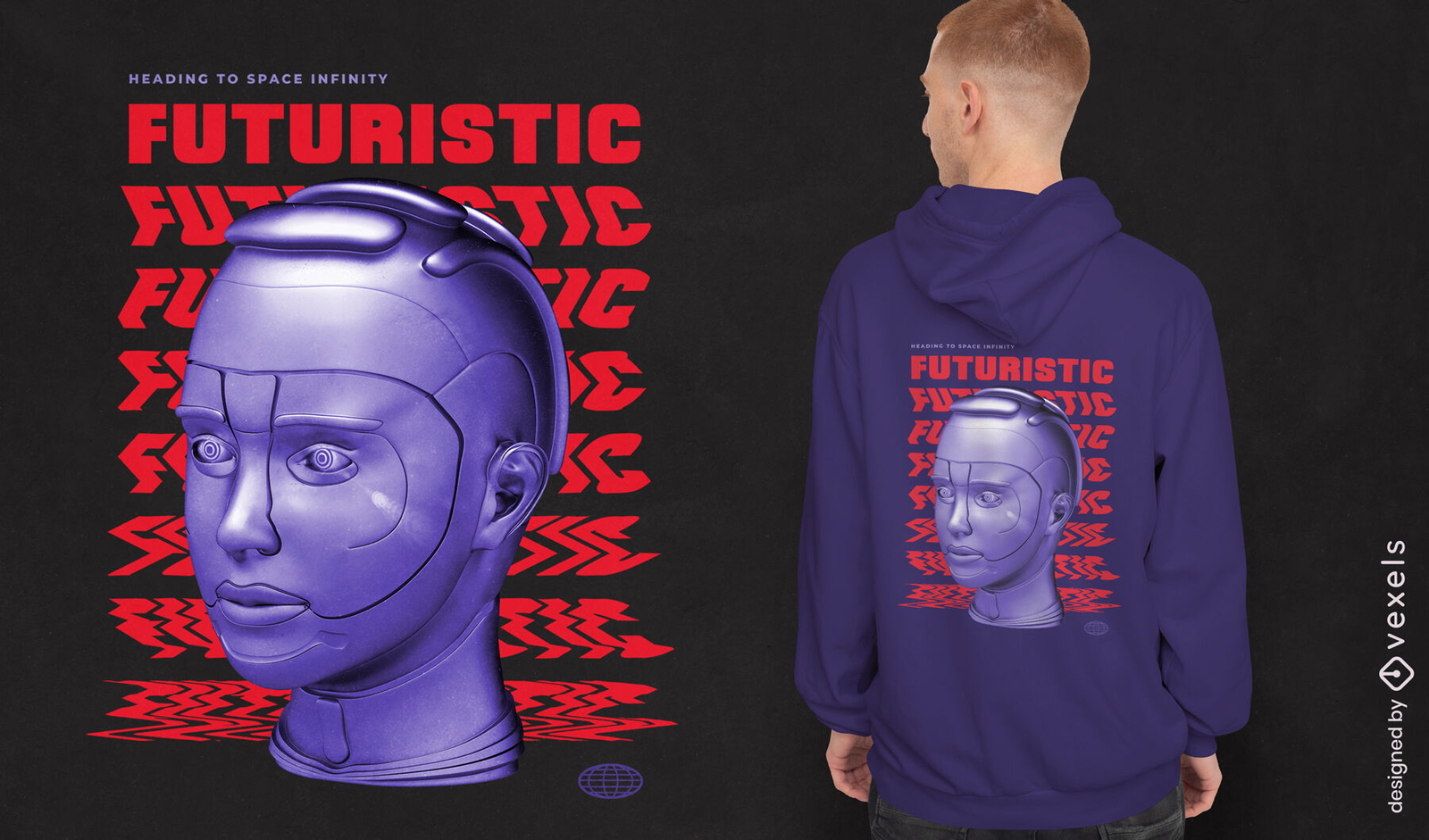 Diseño de camiseta PSD de cabeza de robot futurista