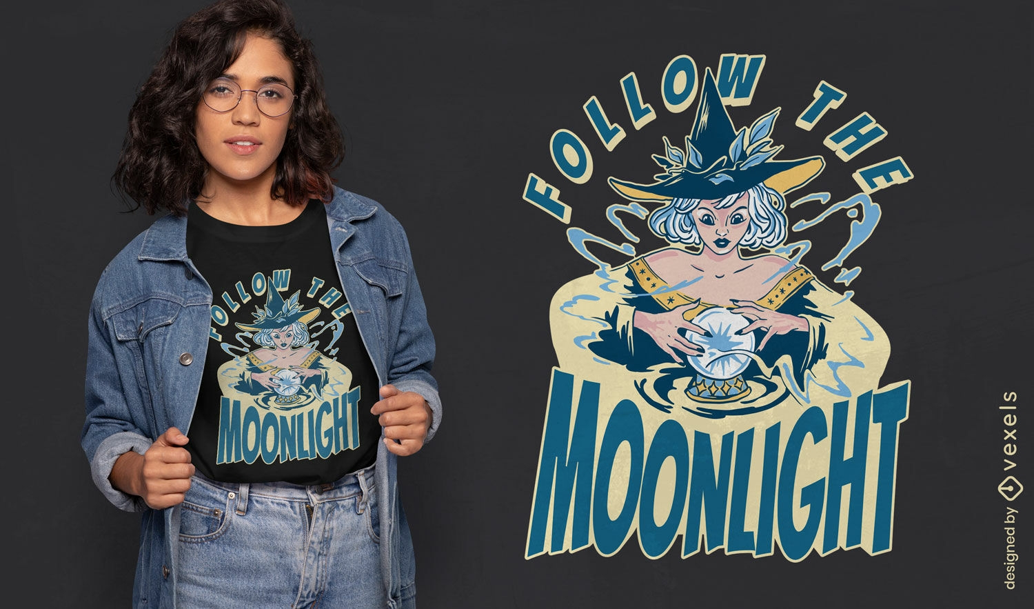 Follow the moonlight modern witch t-shirt design