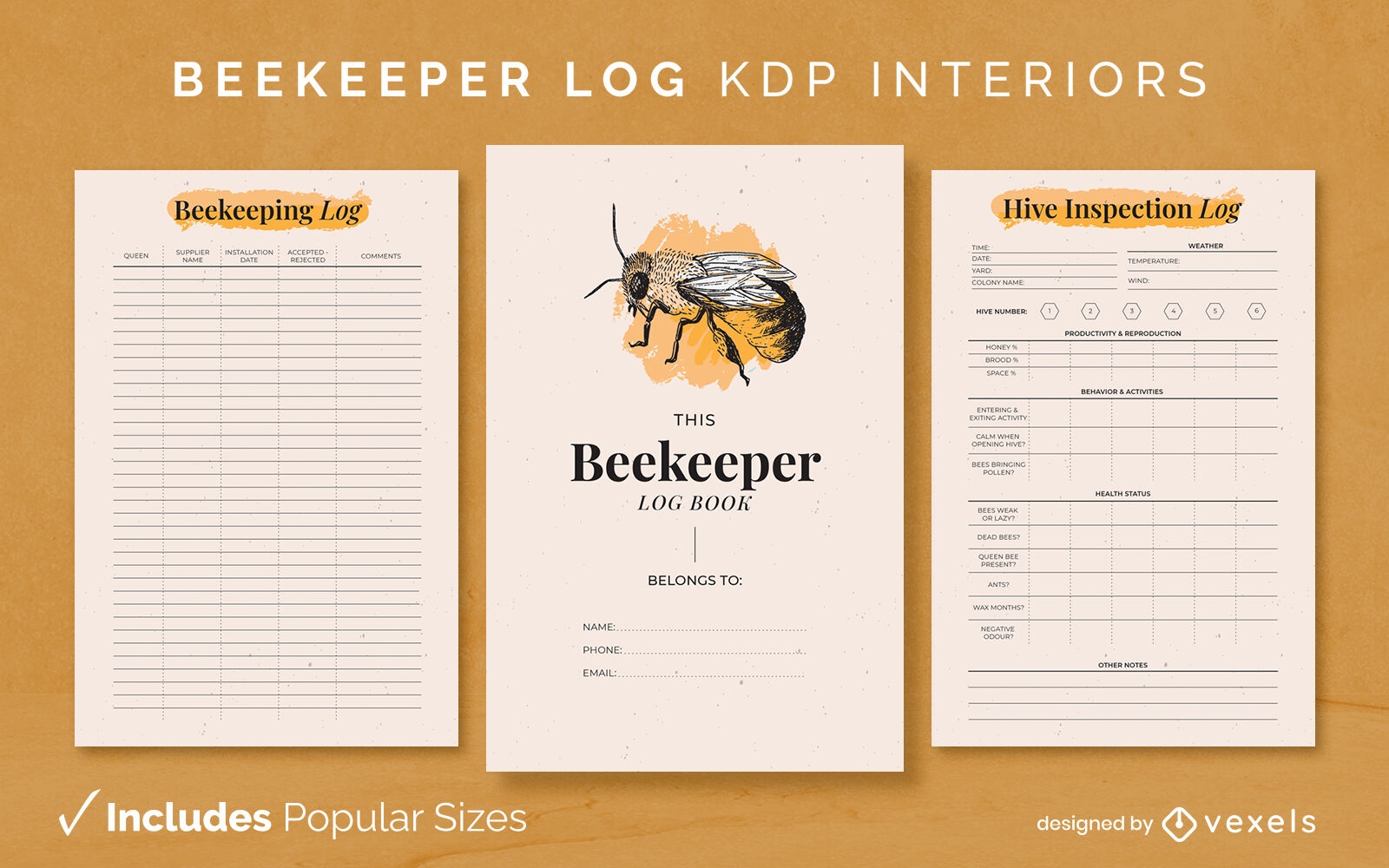 Modelo de design de diário de log de apicultura KDP