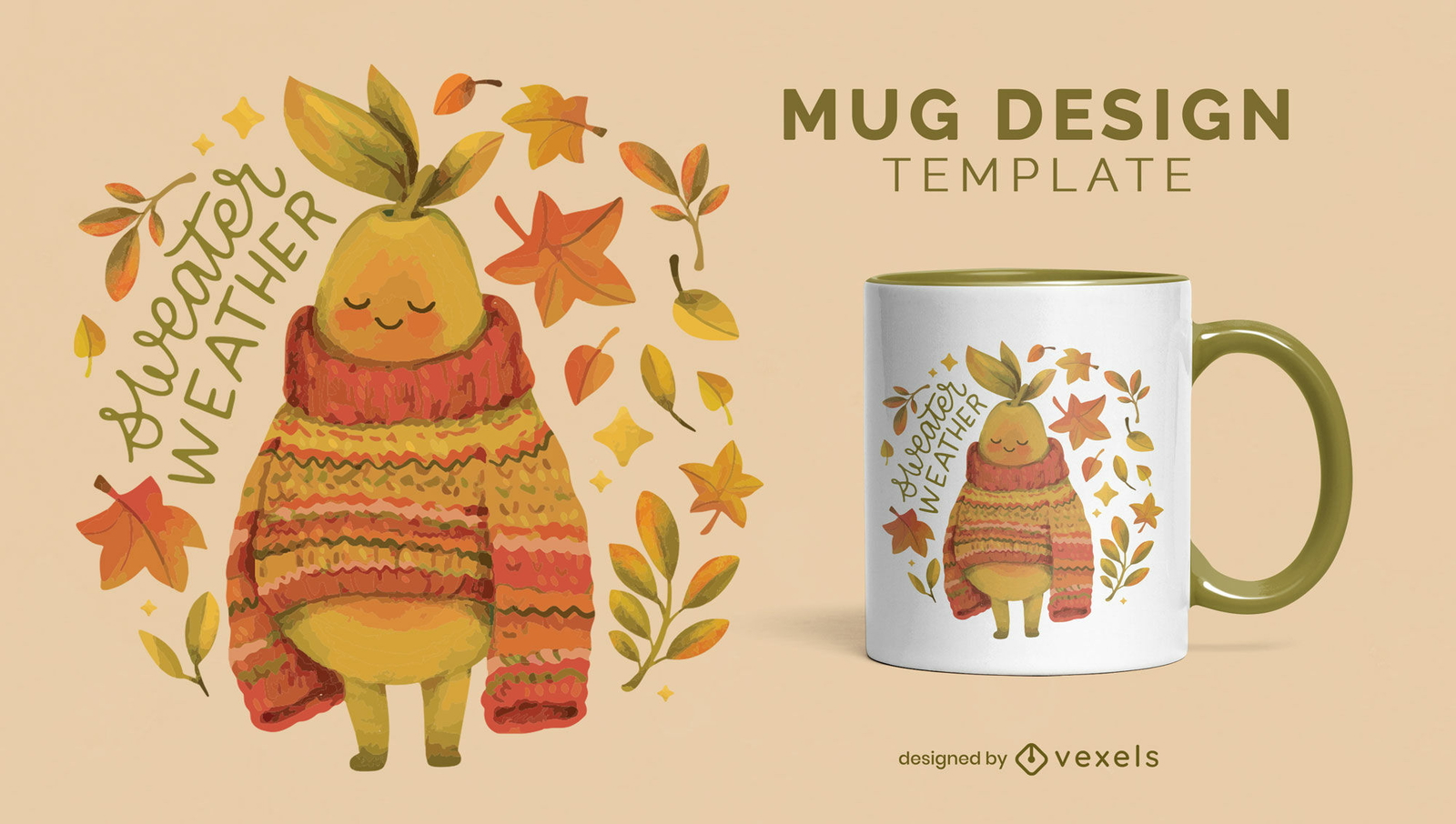 Cute pear in autumn season mug design