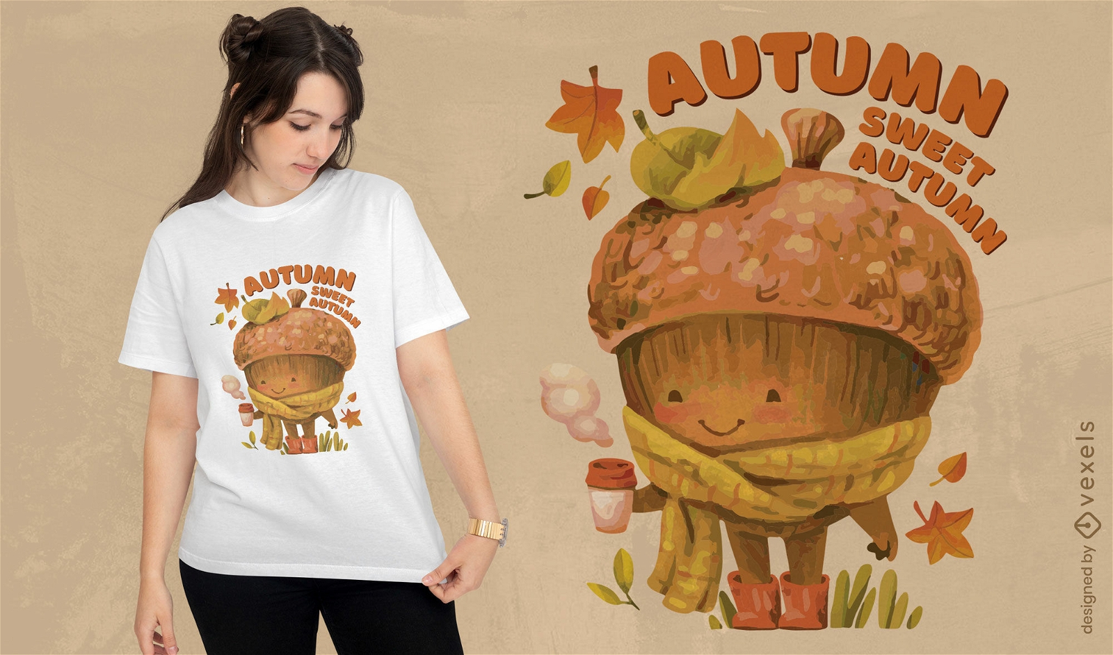 Diseño de camiseta acogedora de bellota de otoño dulce.