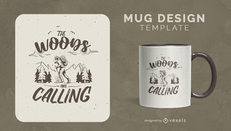 Diseño de taza de camping en el bosque.