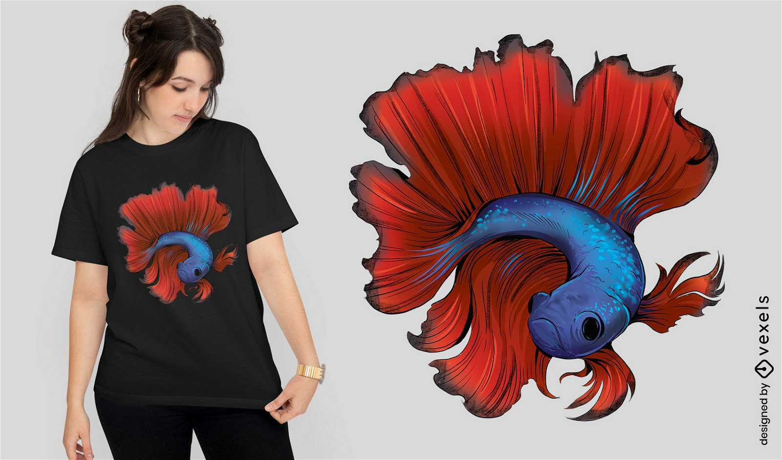 Design de camiseta de ilustração de peixe Betta