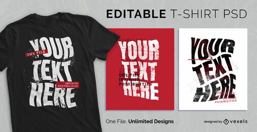 T-shirt escalável de texto texturizado grunge psd