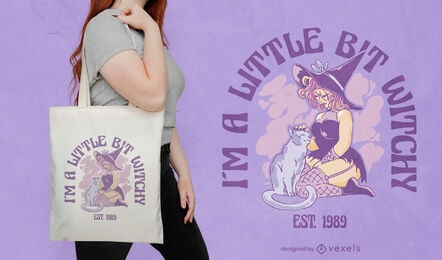 Modern witch with cat tote bag design