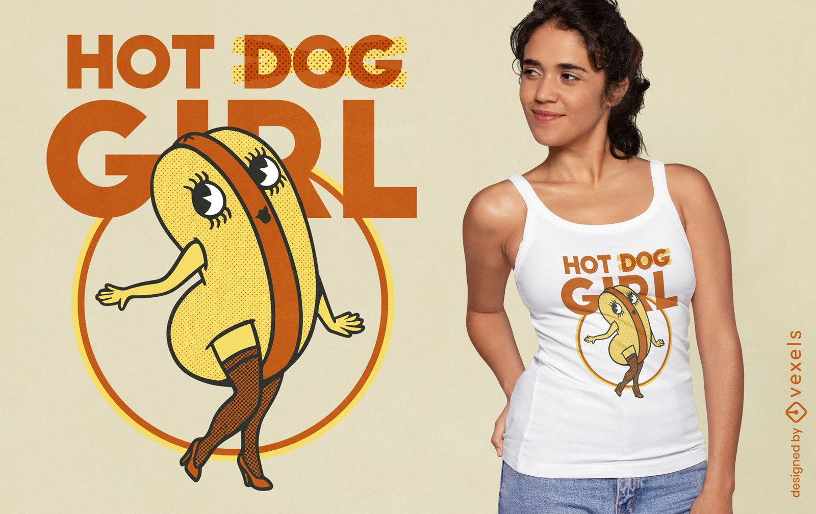 Diseño de camiseta de piernas de chica hot dog