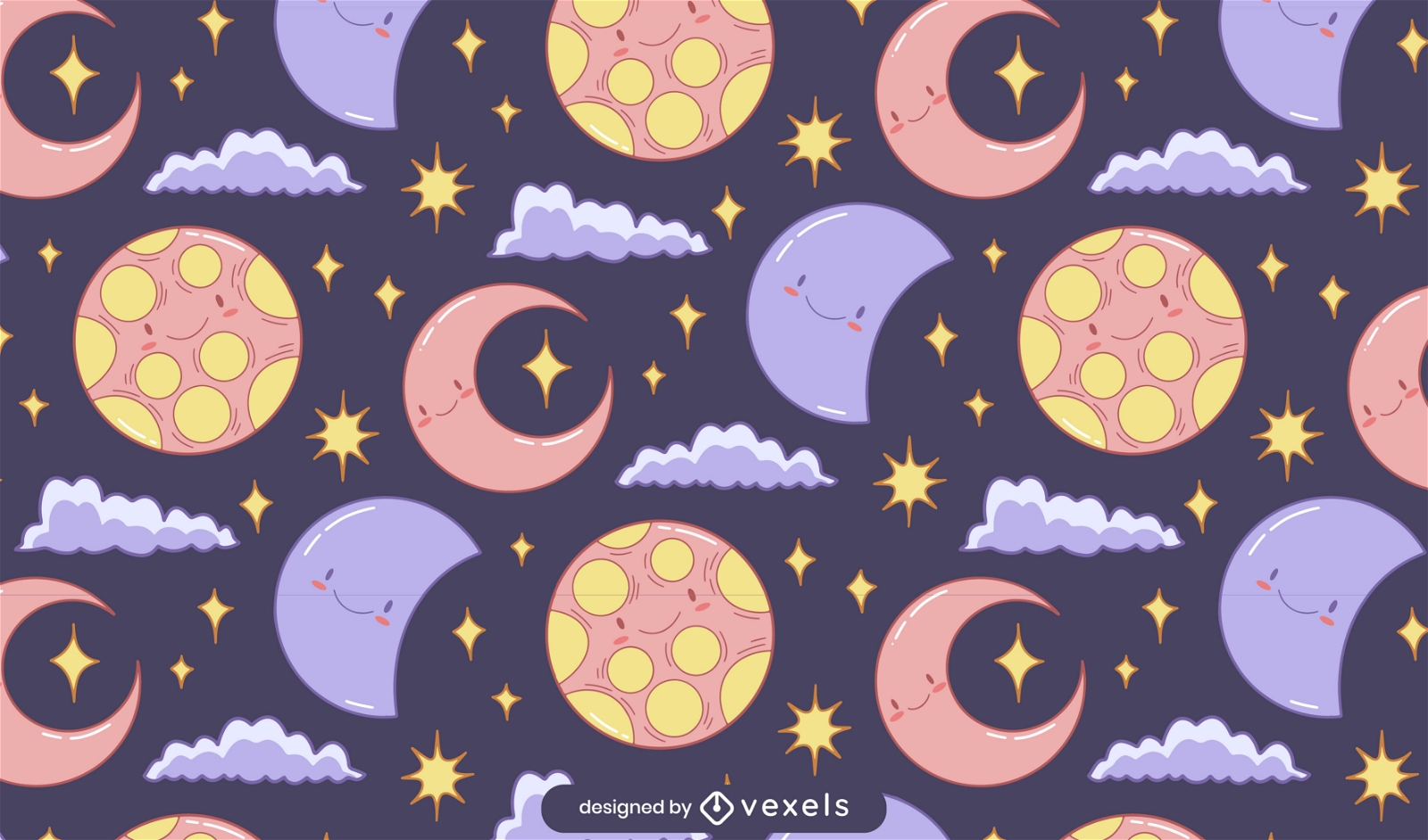 Cute moon and planets pattern design