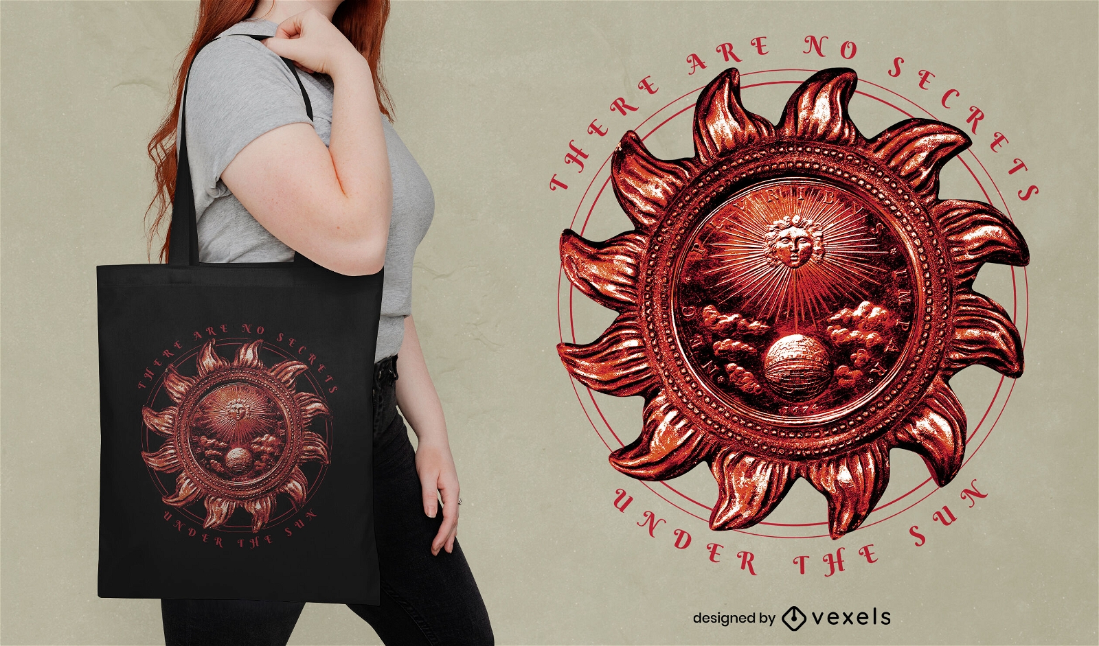 Design de bolsa com citação de sol de bronze