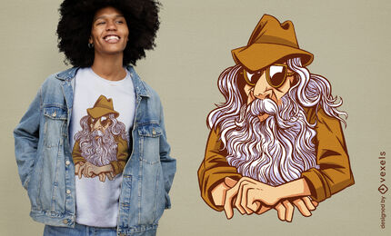 Diseño de camiseta de anciano con barba y gafas