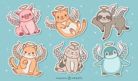 Conjunto de caracteres de animais de anjo fofo