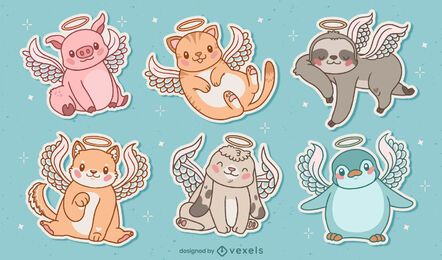 Conjunto de personajes de animales de ángel lindo