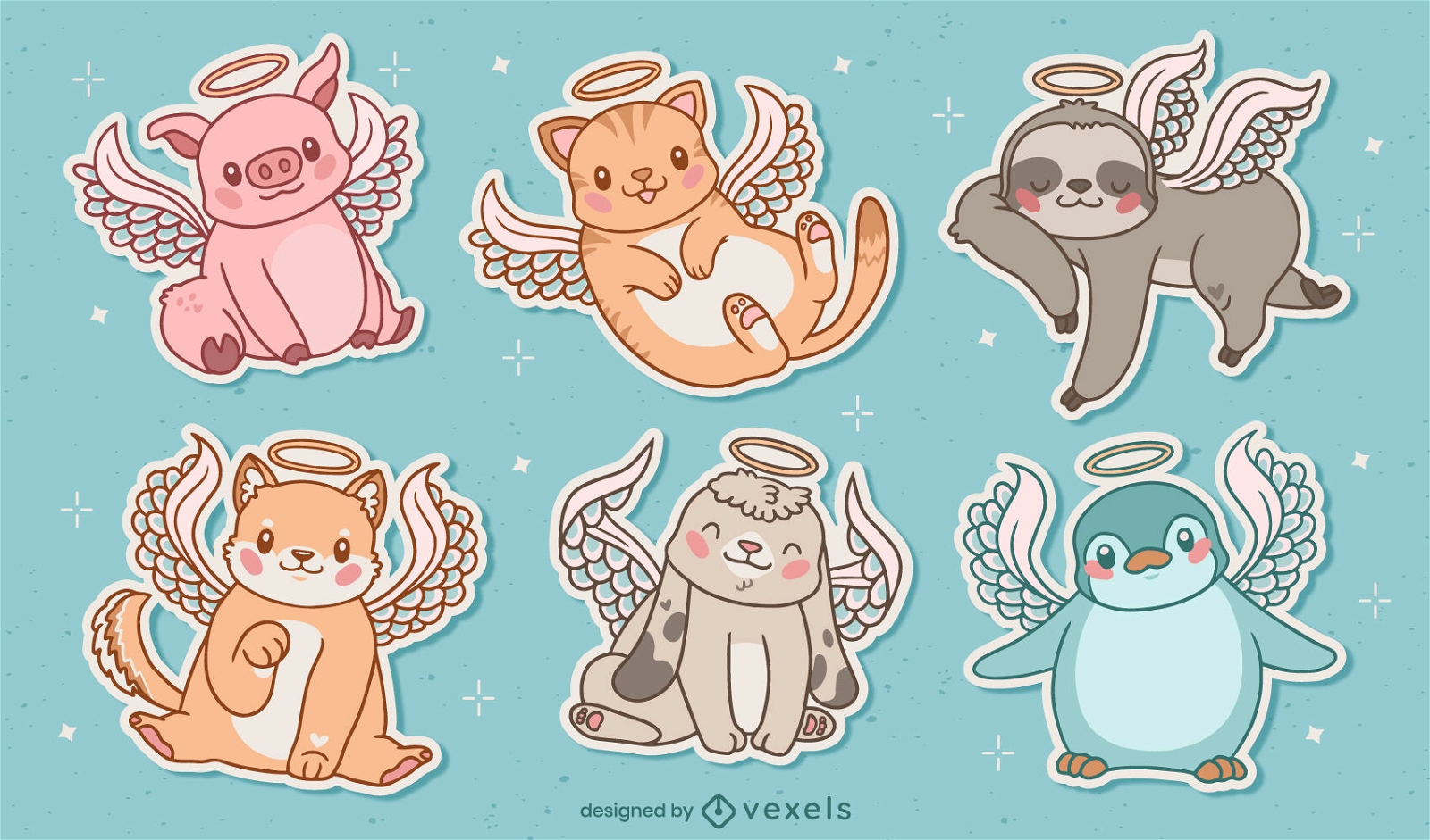 Cute angel animals characters set