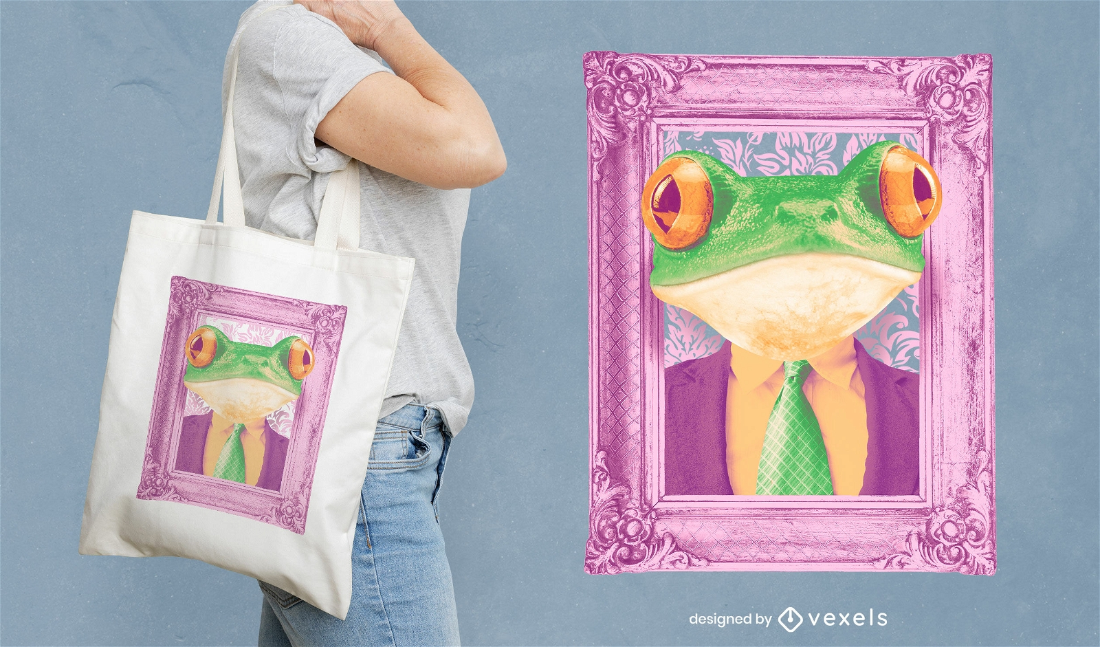 Diseño de bolso tote con retrato de rana