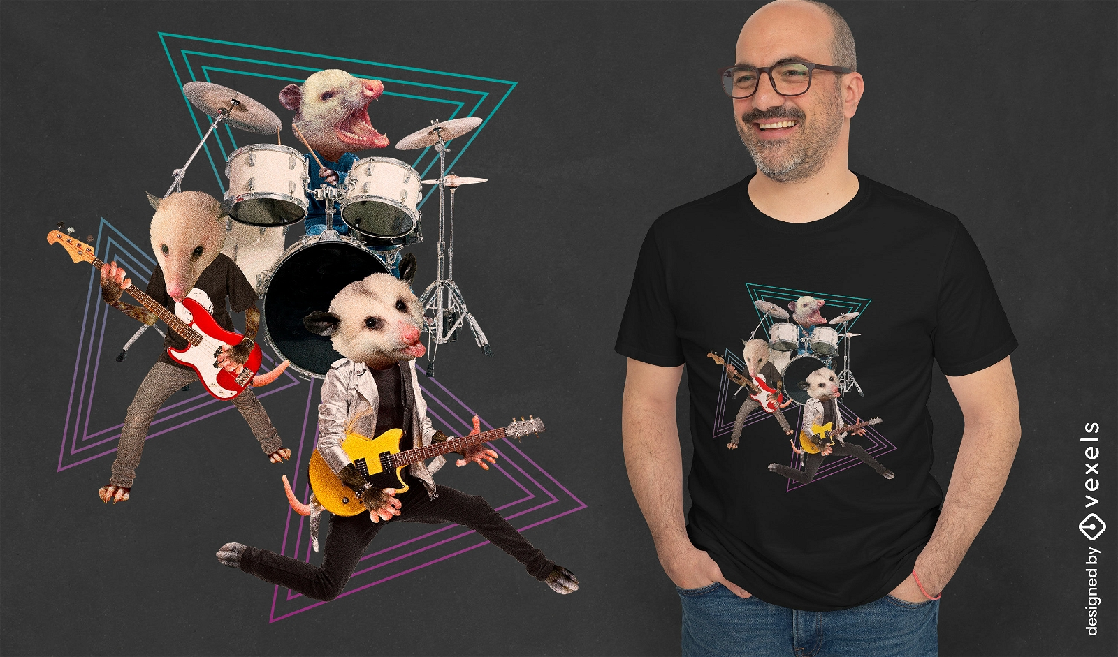 Opossum-Tier-Rockband-T-Shirt-Design