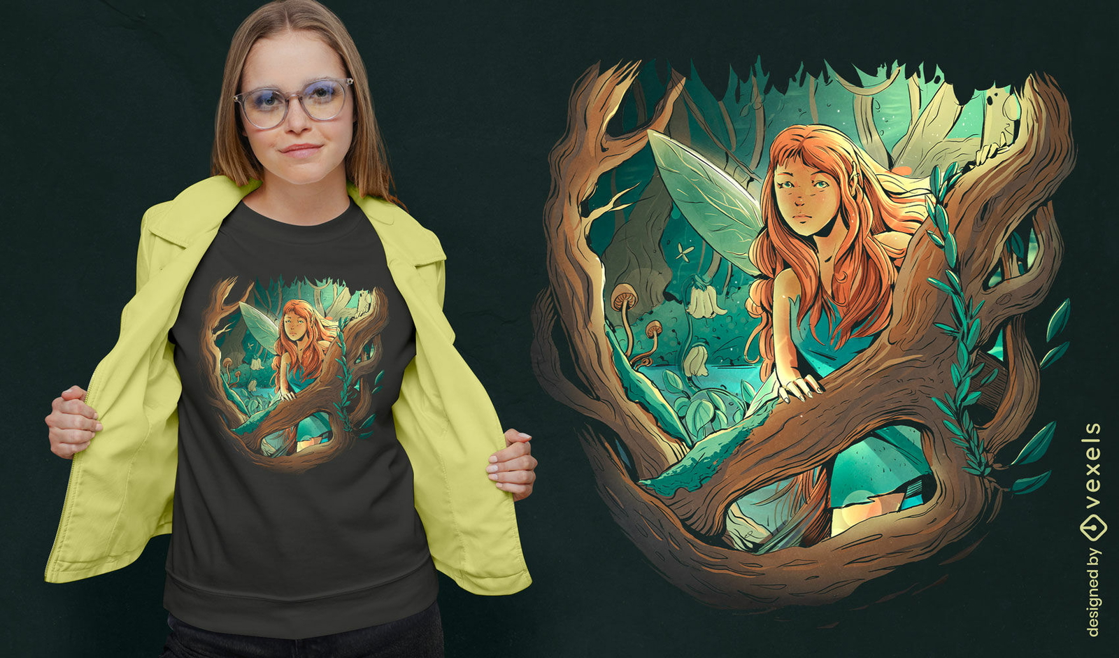 Diseño de camiseta de bosque de hadas.